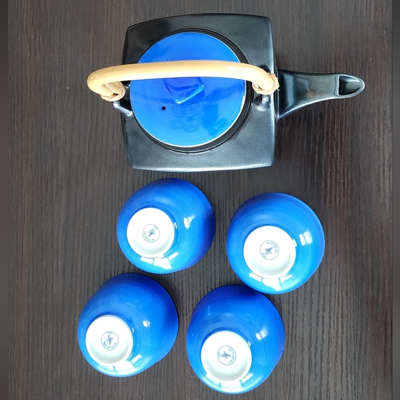 Kotobuki traditional Japanese tea pot, 4 cups blue/charcoal & Swiss gold filter - Picture 5 of 13